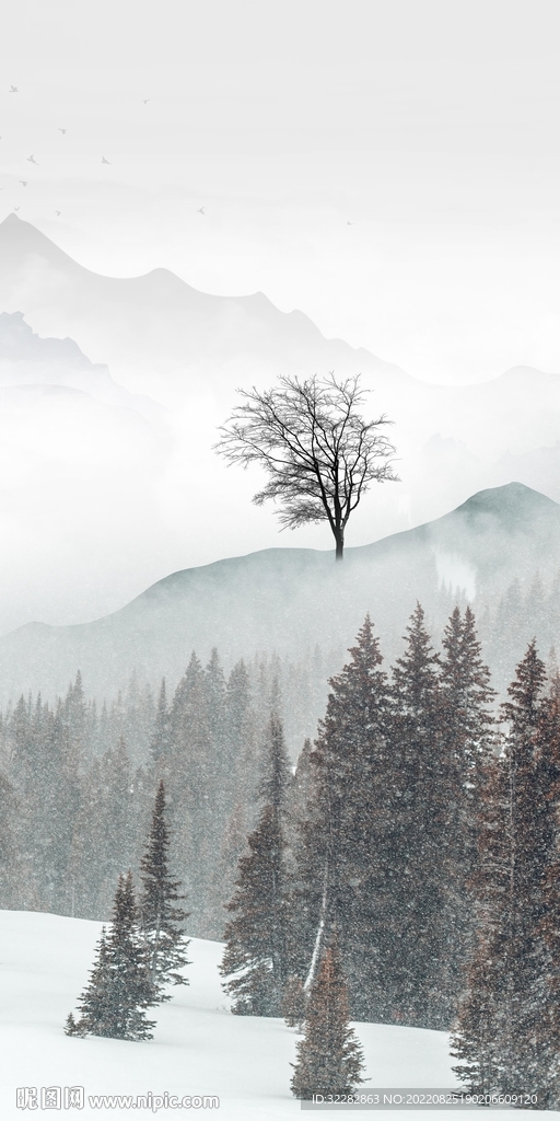 别墅高端玄关山水 tif分层