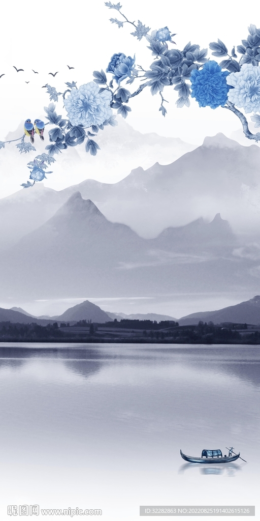 中国风高端玄关山水 tif分层