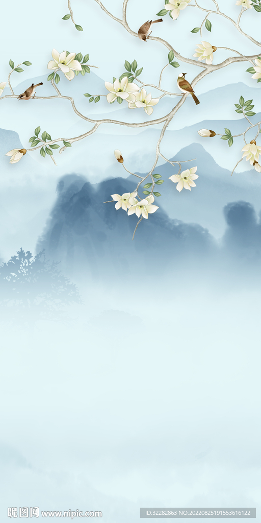 花鸟高端玄关山水 tif分层