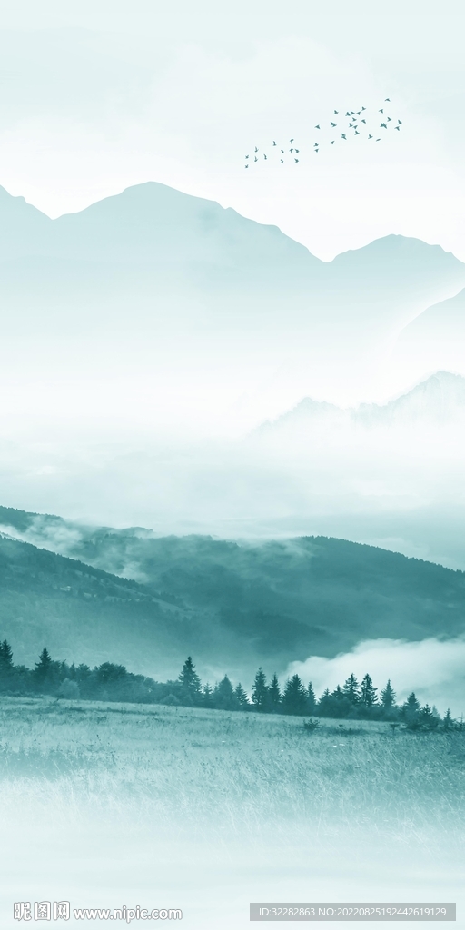 简约高端玄关山水 tif分层