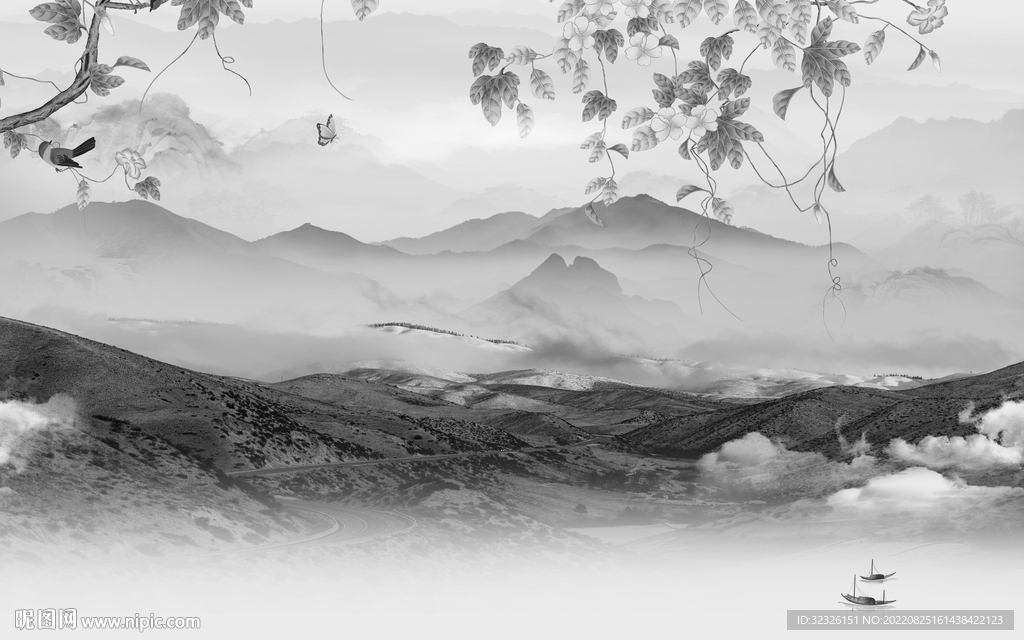 简约人气意境山水 tif分层