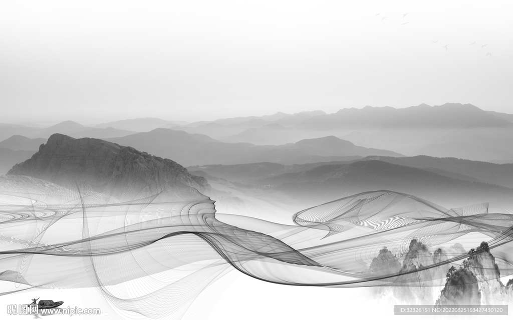 中式简约意境山水 tif分层