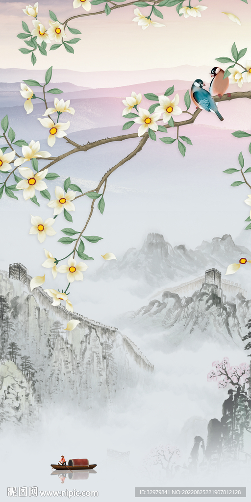 花鸟玄关意境山水 TIf分层