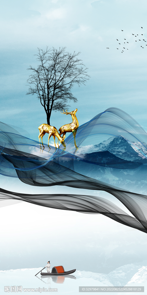 高档 玄关意境山水 TIf分层