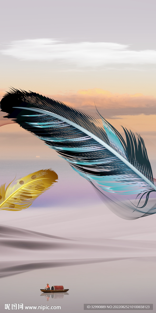 羽毛现代玄关新画 Tif分层