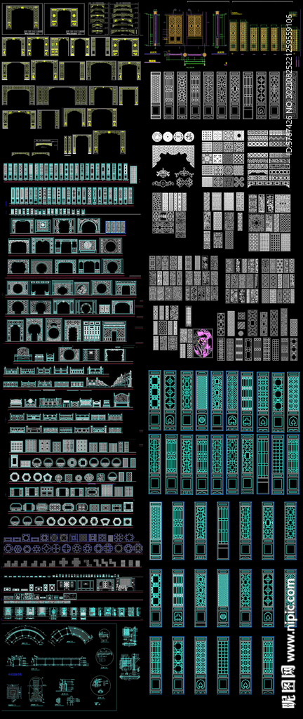 古门屏风雕花CAD图块图库 