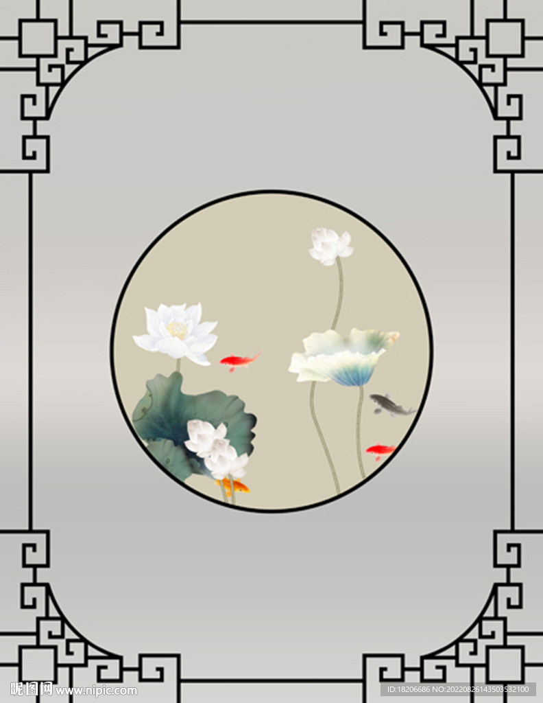 高清透底工笔荷花移门图案