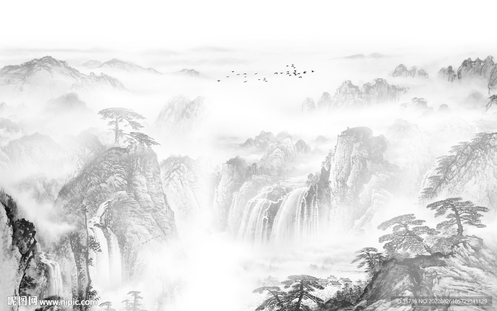 最新意境客厅山水 TIF分层