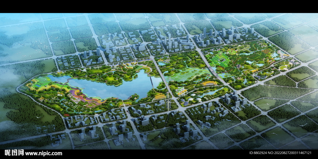 生态湿地公园鸟瞰效果图