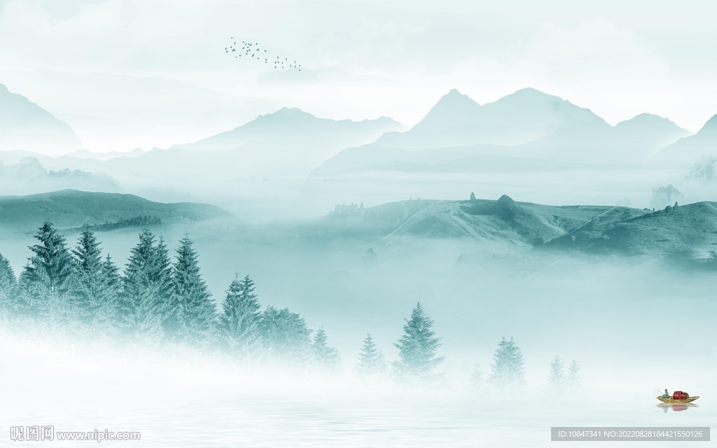 水墨新山水背景画 TIf分层