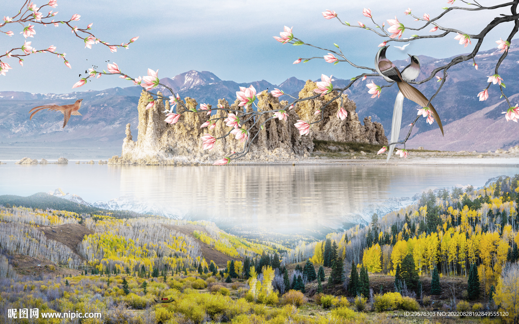 现代最新墙画山水 TIf分层