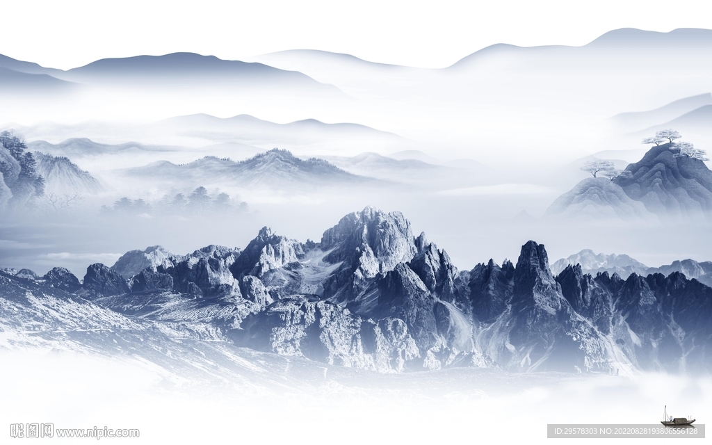 简约最新墙画山水 TIf分层