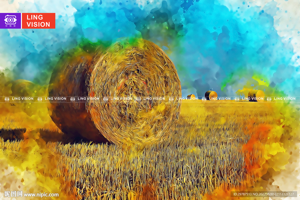 秋季成捆的干草垛