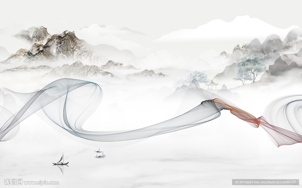 别墅简约客厅山水 tif分层