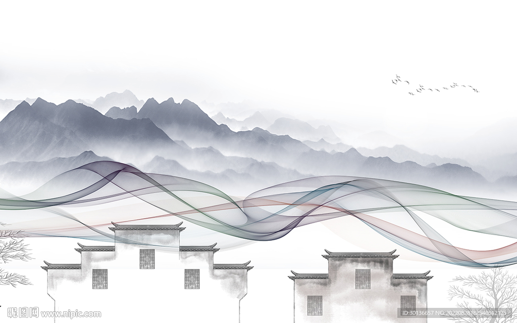 新款简约客厅山水 tif分层