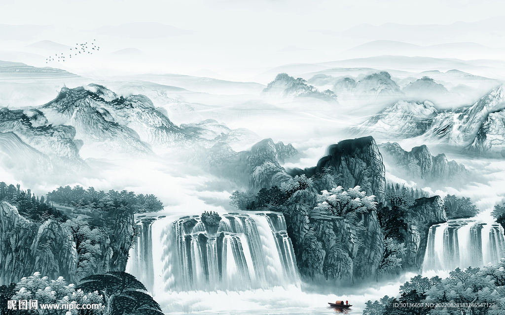 国画简约客厅山水 tif分层