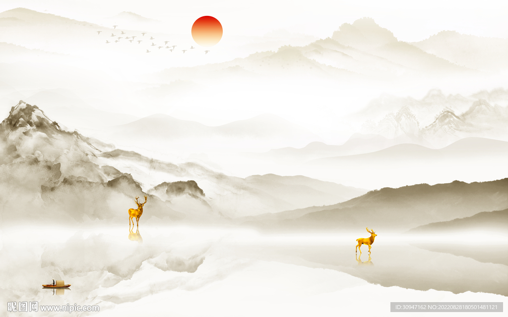 高档客厅山水新画 TIf分层