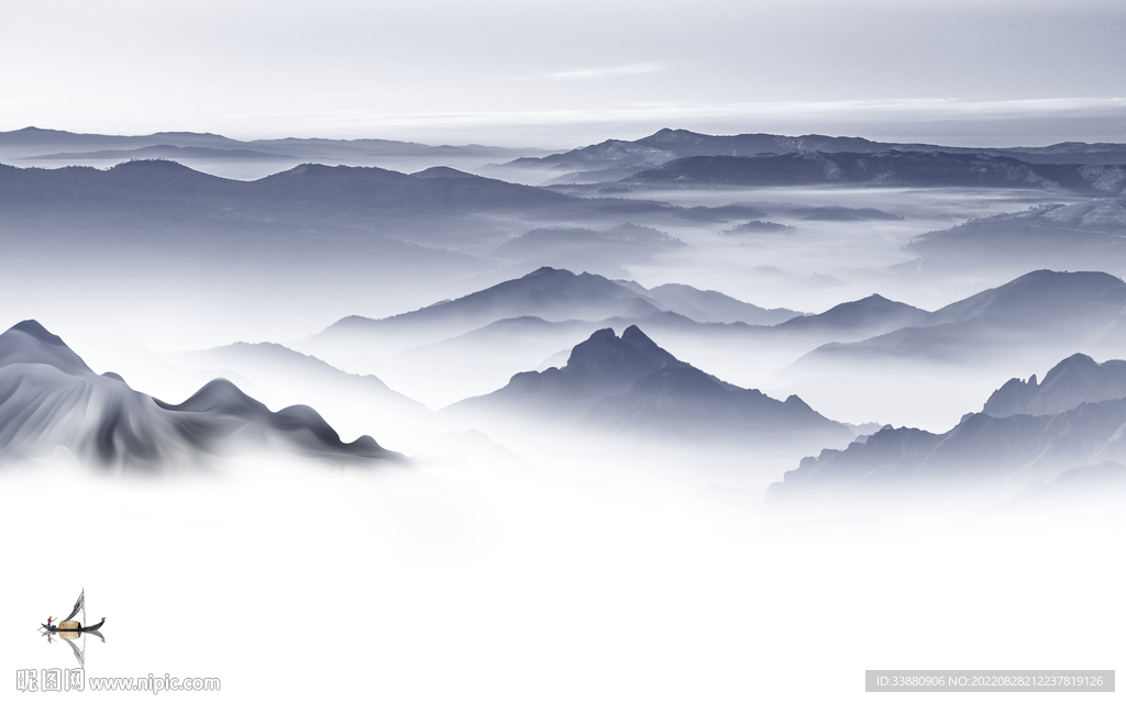 中国风新山水背景墙 Tif分层