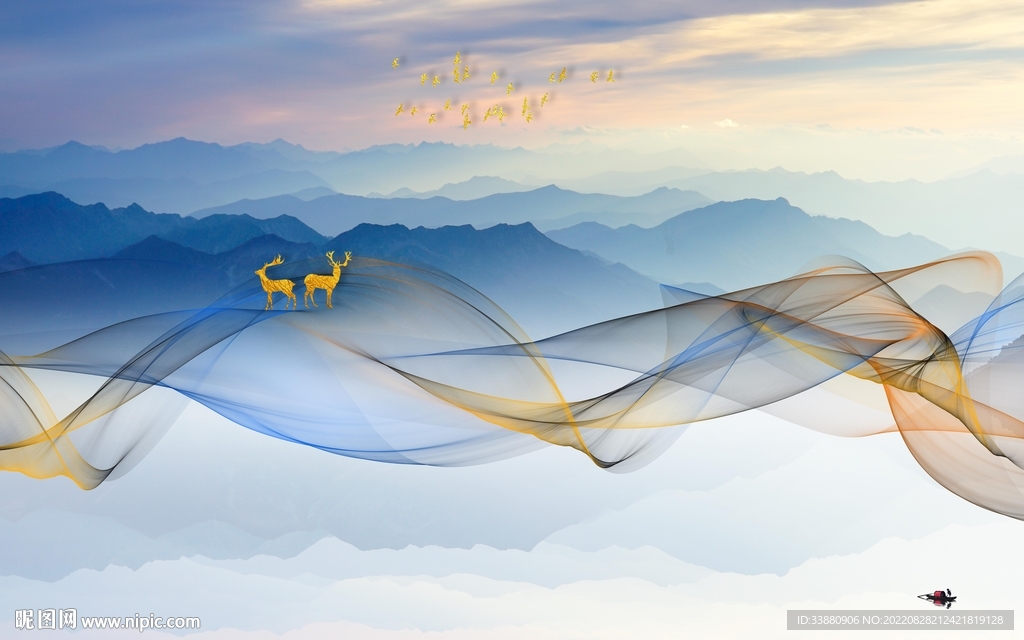 中式新山水背景墙 Tif分层