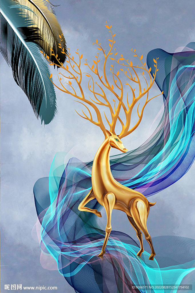新中式轻奢麋鹿抽象装饰画