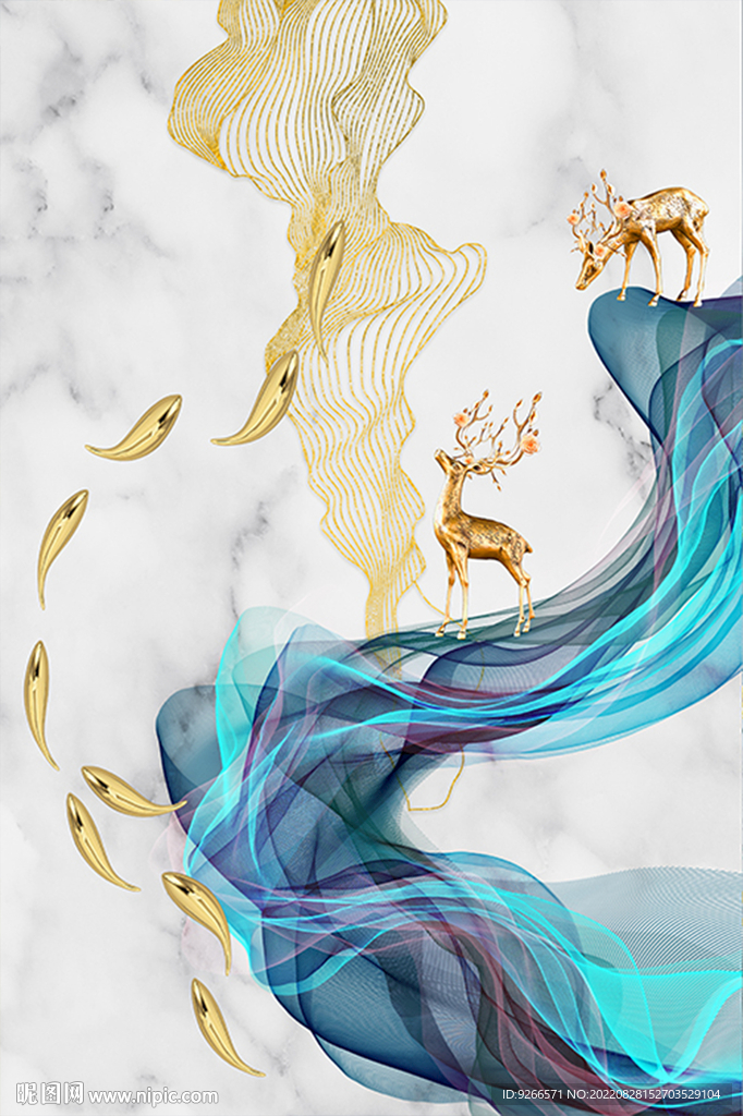 新中式轻奢麋鹿抽象装饰画