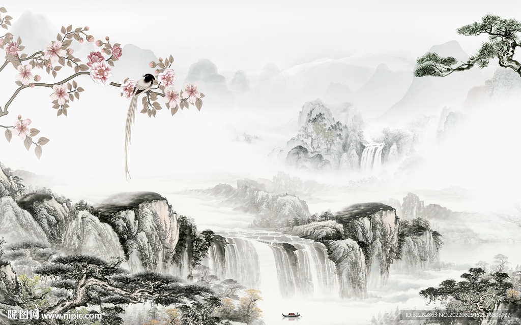 国画新款背景山水 TIf分层