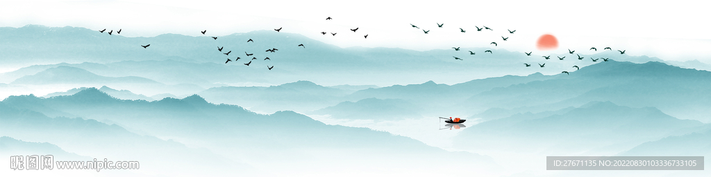 淡雅新中式水墨山水画