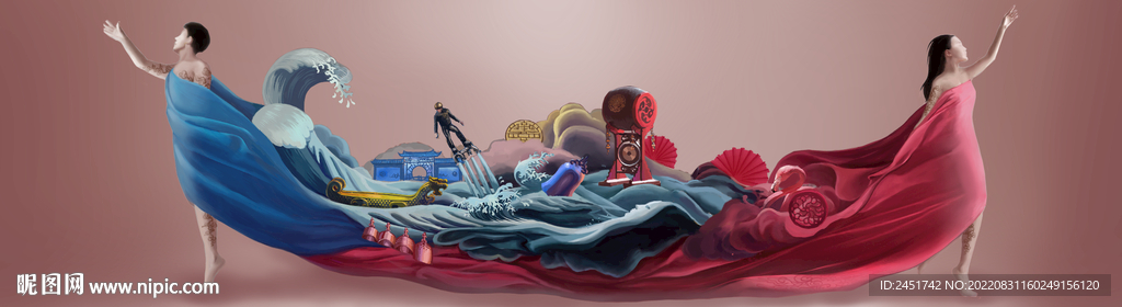 插画人物舞蹈融合意境分层图