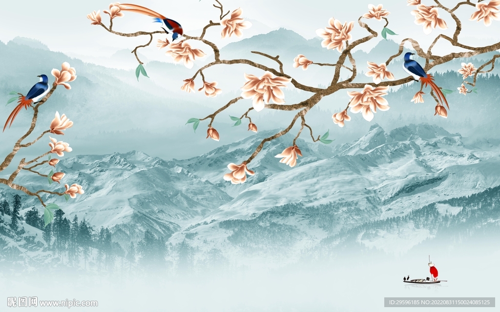 花鸟中式风山水画 tIf分层