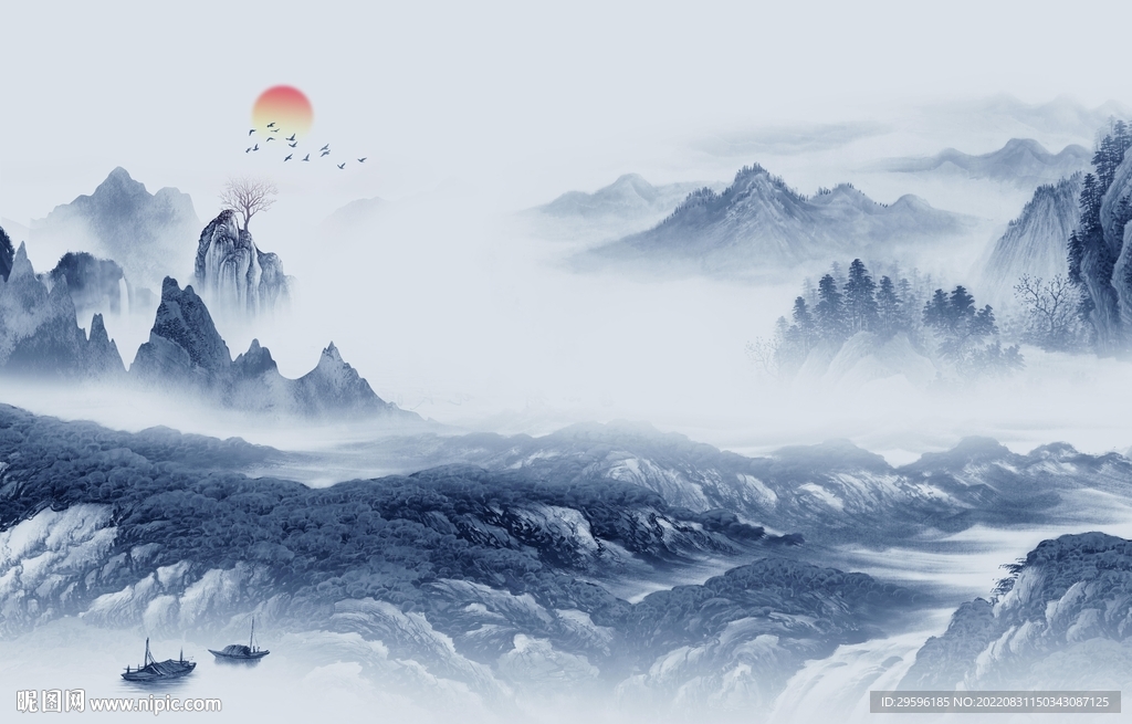 新款中式风山水画 tIf分层