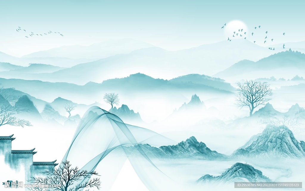 高清 中式风山水画 tIf分层