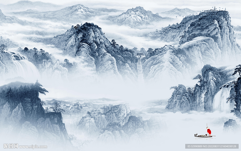 大气 新品山水墙画 TIf分层