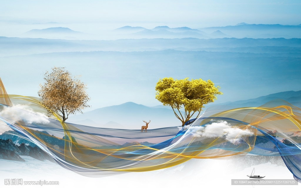 最新山水中式画 TIf分层