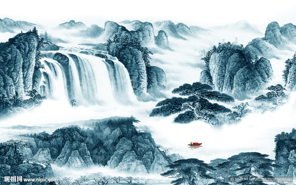 高清新山水中式画 TIf分层