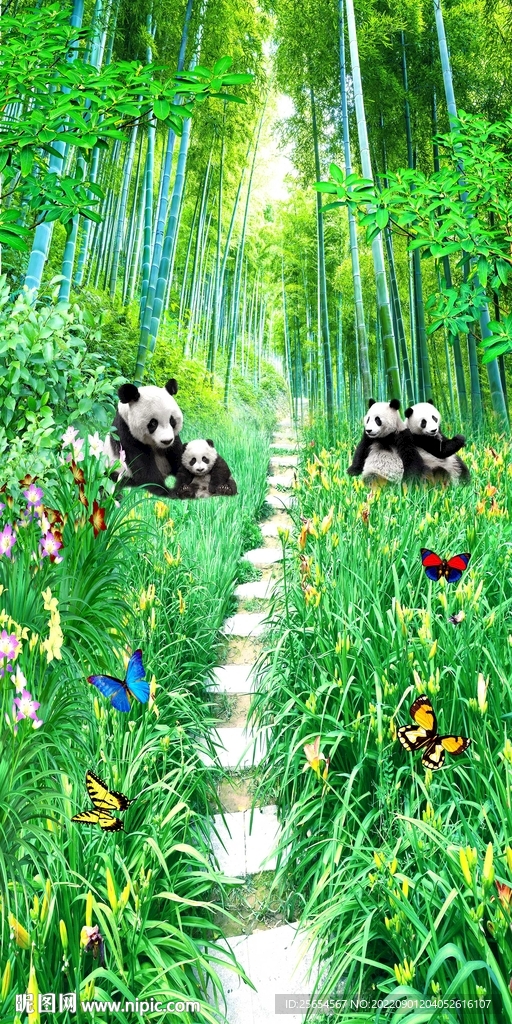 风景竹林玄关背景墙