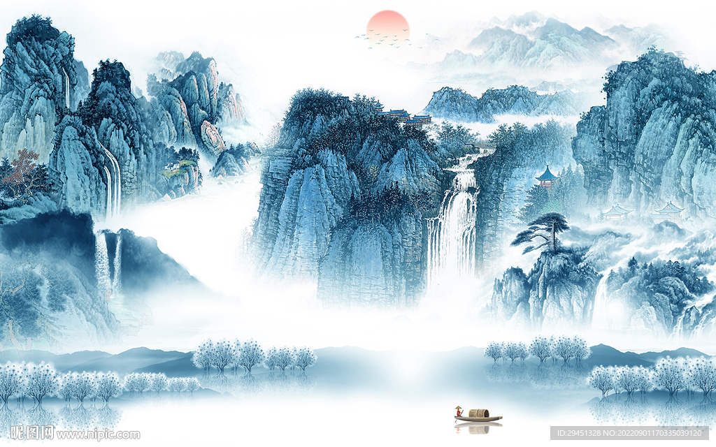 客厅简约中式山水 tif分层