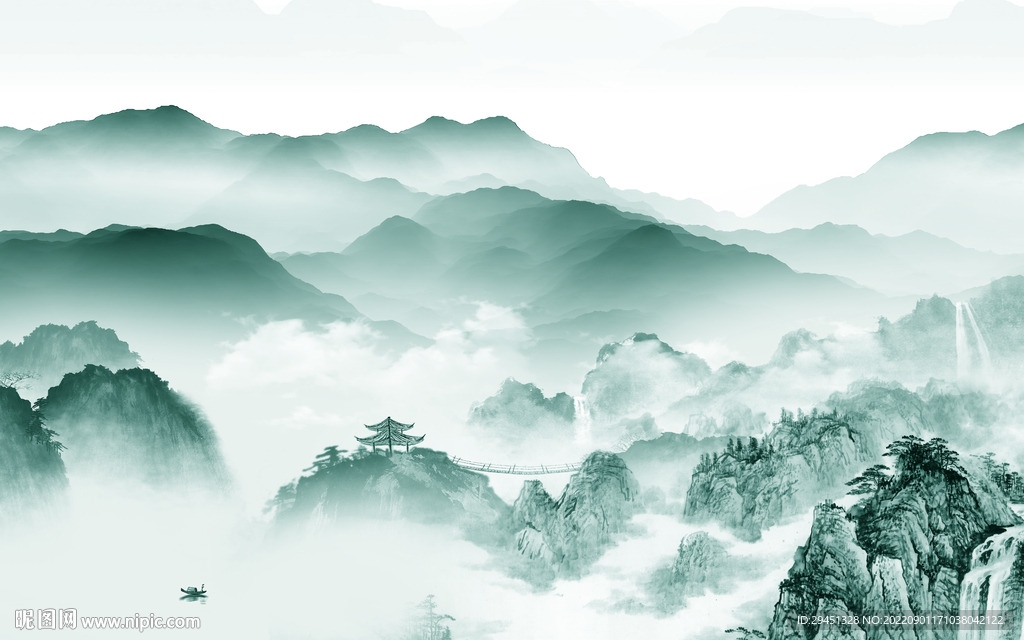 最新简约中式山水 tif分层