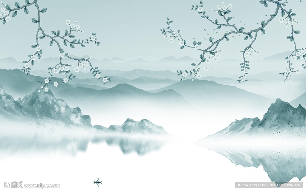 中国风简约中式山水 tif分层