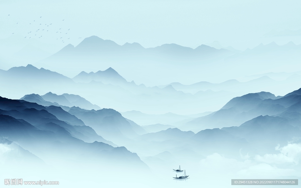 高档 简约中式山水 tif分层