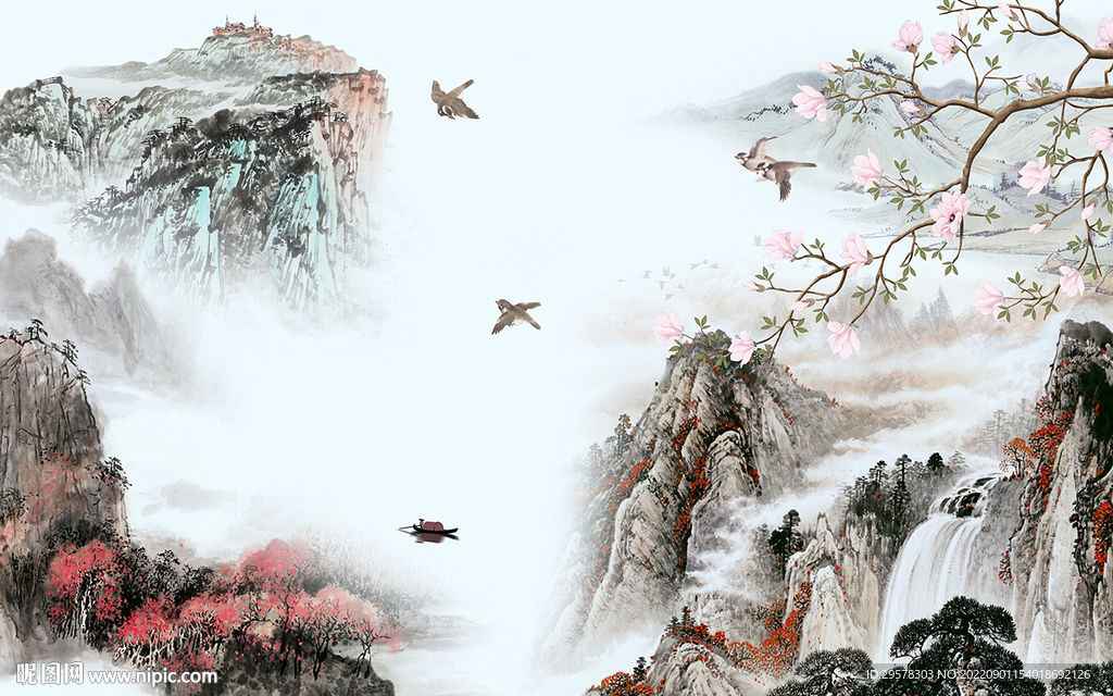 客厅最新中式山水 tIf分层