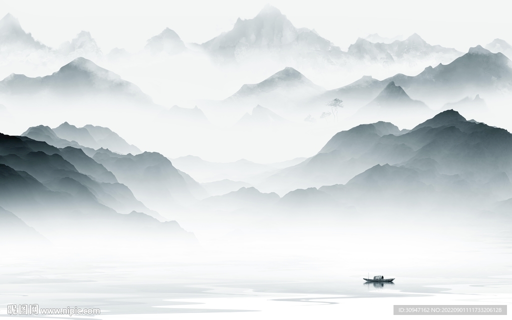 中国风最新山水墙画 tIf分层