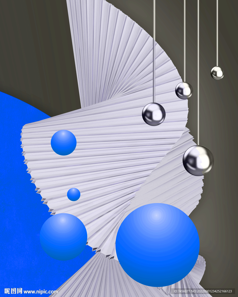 银色吊坠蓝色球艺术挂画装饰画