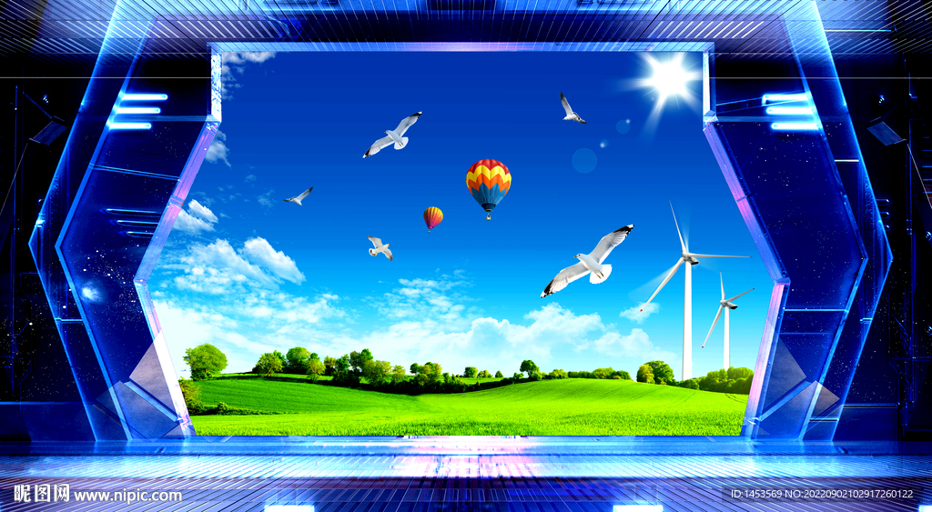 蓝天白云草原背景