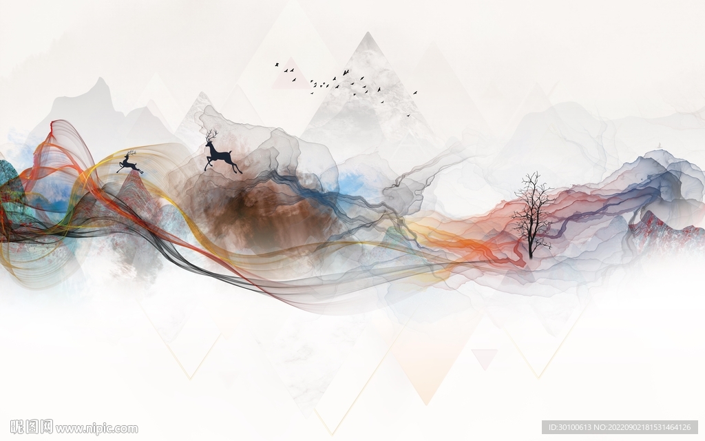 现代爆款山水画 tif分层图