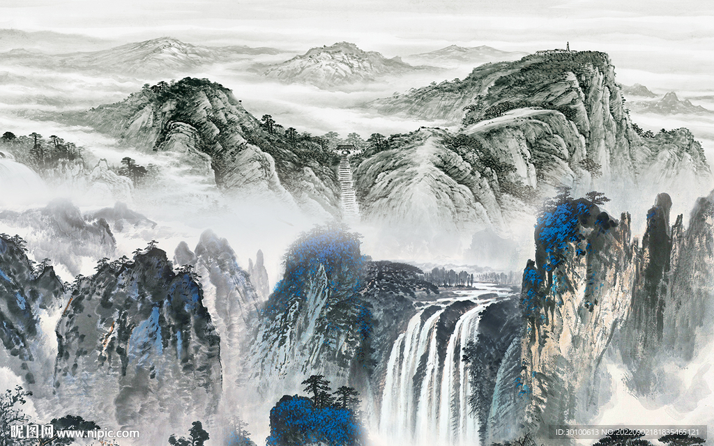 中式 爆款山水画 tif分层图