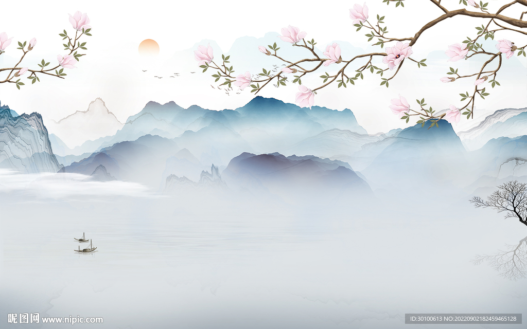 高清 爆款山水画 tif分层图