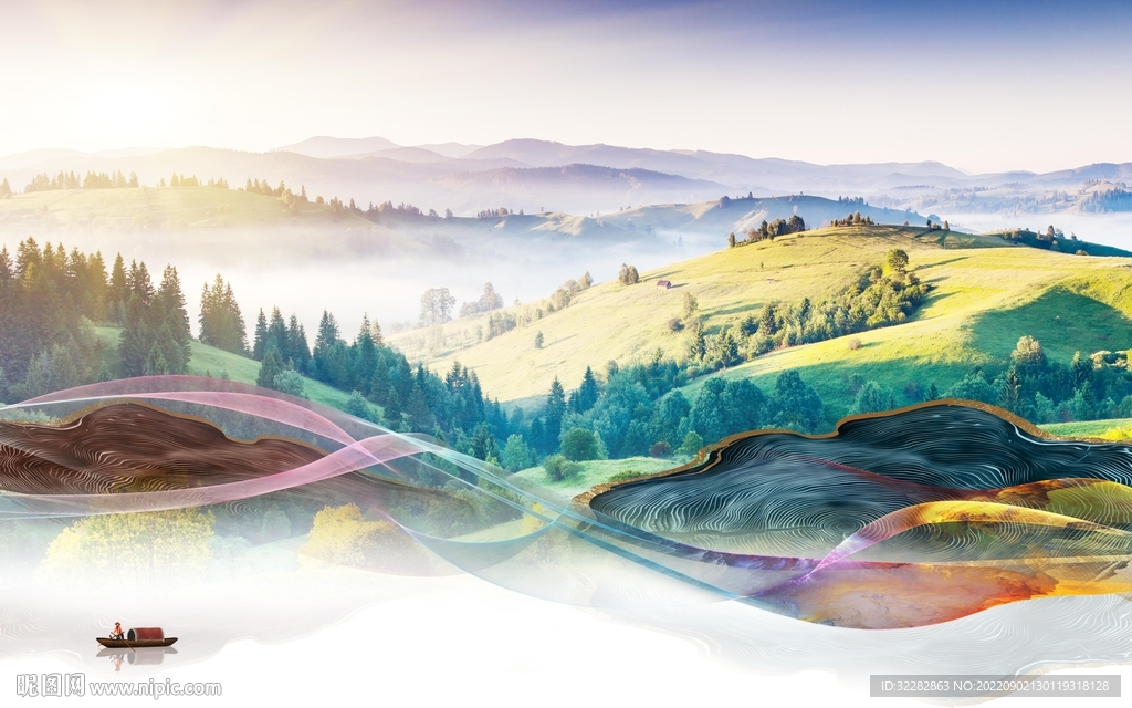 高档新品山水背景 TIf分层