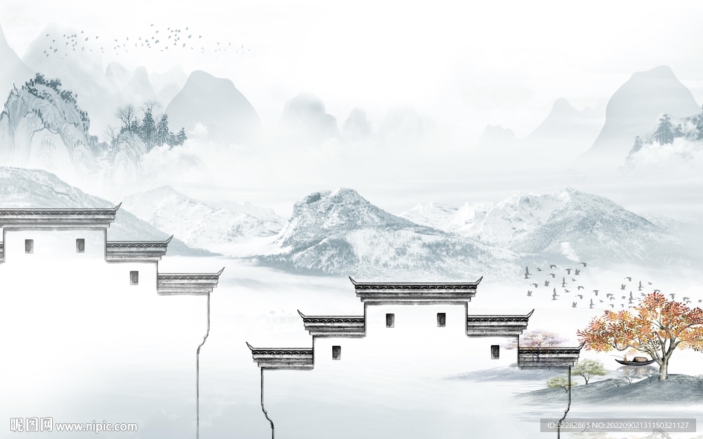 现代 新品山水背景 TIf分层