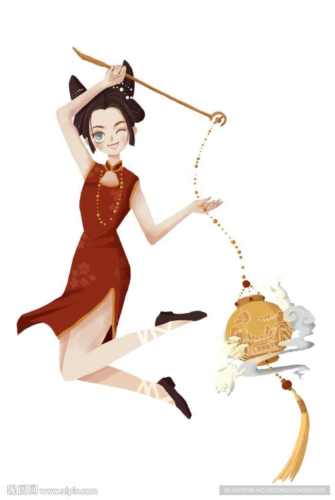 提灯笼旗袍女孩