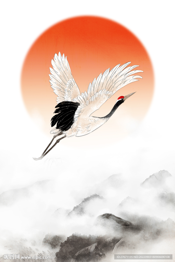 中式仙鹤翱翔九天